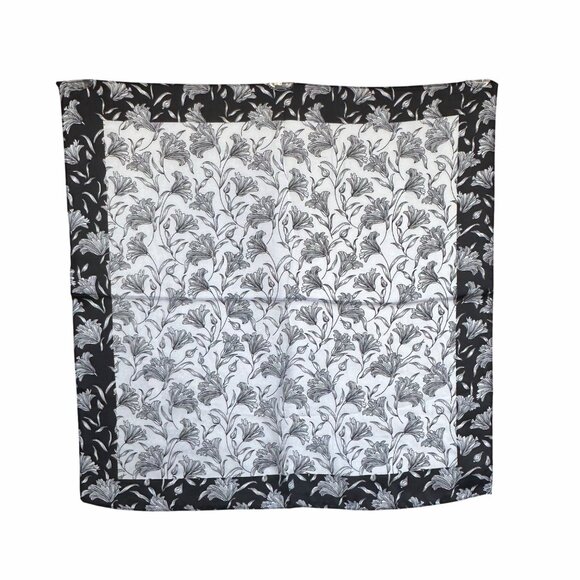 ✨Elegant Bandana Square Scarf Silky Satin Soft BLACK WHITE Floral Garden hijab - Picture 6 of 7